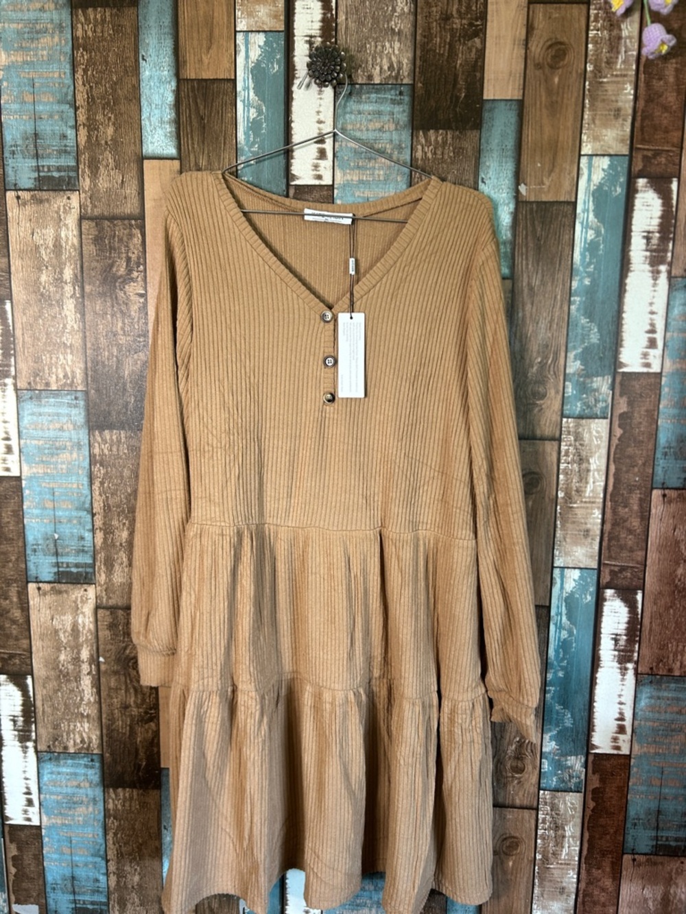 2XL Brown Soft Ribbed Dress